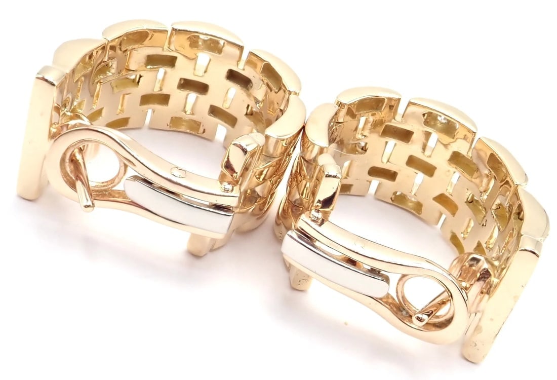 Authentic Cartier Maillon Panthere 18K Gold Diamond Five Row Link Gold Earrings - 3