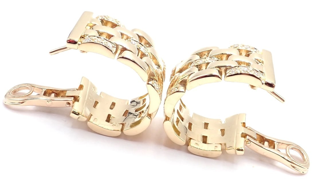 Authentic Cartier Maillon Panthere 18K Gold Diamond Five Row Link Gold Earrings - 5