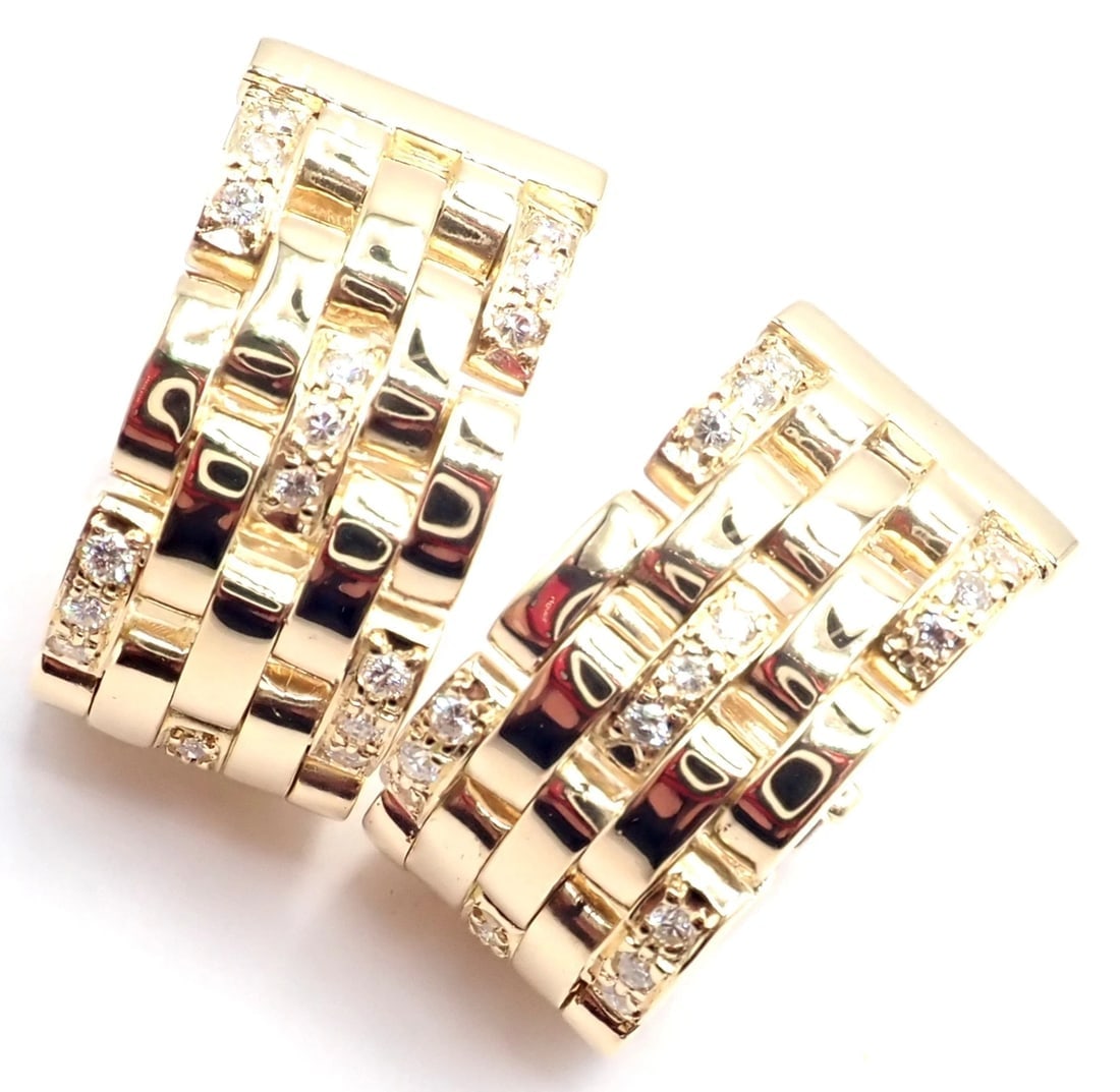 Authentic Cartier Maillon Panthere 18K Gold Diamond Five Row Link Gold Earrings - 6