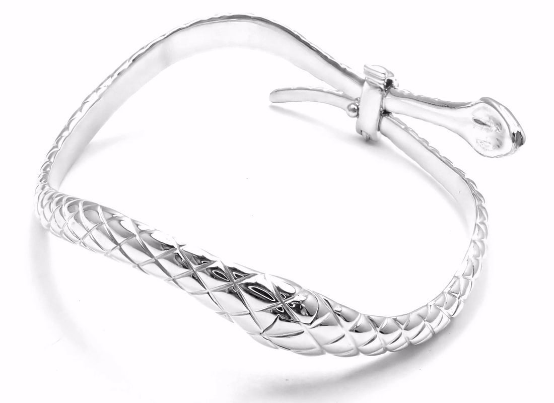 Rare! Authentic Tom Ford 18k White Gold Diamond Snake Bangle Bracelet - 2