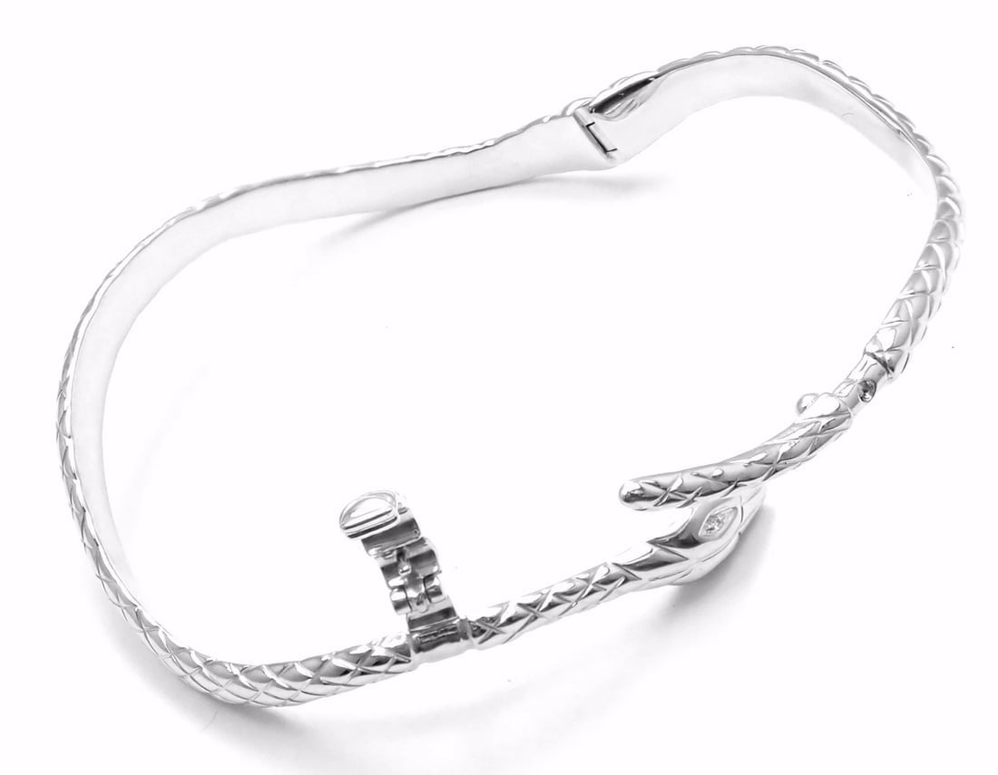 Rare! Authentic Tom Ford 18k White Gold Diamond Snake Bangle Bracelet - 7