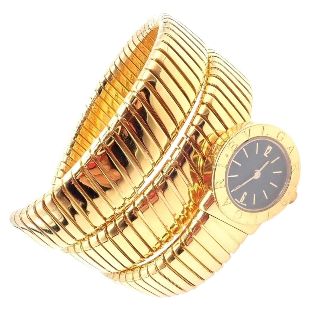 Authentic! Bulgari 18k Yellow Gold Tubogas Serpent Snake Bracelet Watch: Authentic! Bulgari 18k Yellow Gold Tubogas Serpent Snake Bracelet Watch About This Piece: This authentic Bulgari 18k Yellow Gold Tubogas Serpent Snake Coil Bracelet Watch exudes sophistication and