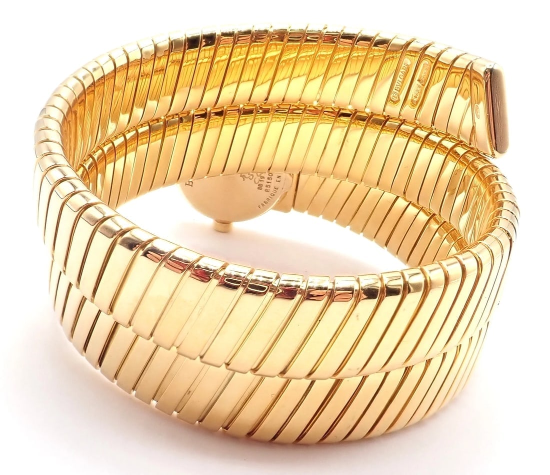 Authentic! Bulgari 18k Yellow Gold Tubogas Serpent Snake Bracelet Watch - 6