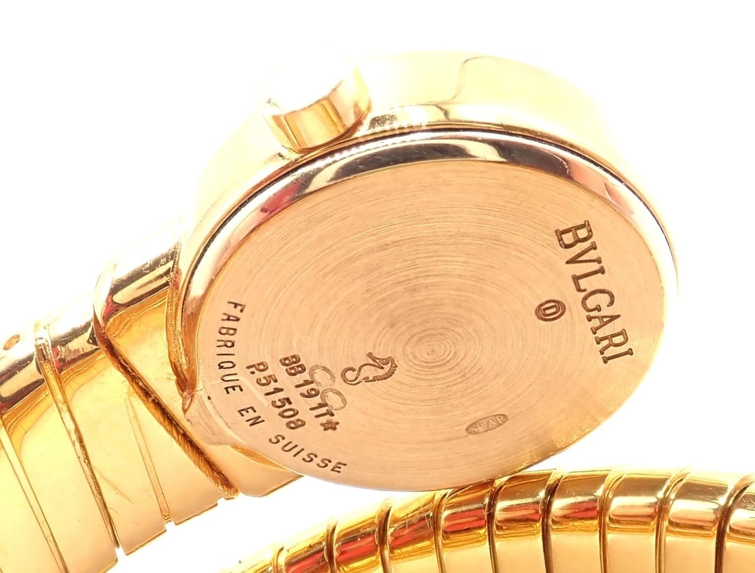 Authentic! Bulgari 18k Yellow Gold Tubogas Serpent Snake Bracelet Watch - 8