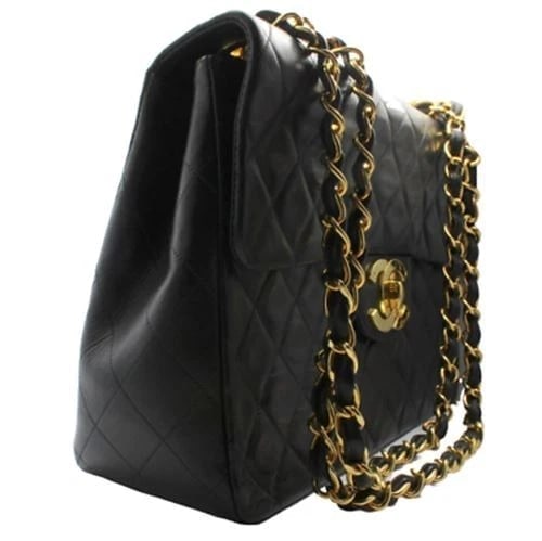 1995 Chanel Jumbo XL Maxi Black Quilted Lambskin Single Flap Handbag Purse - 3