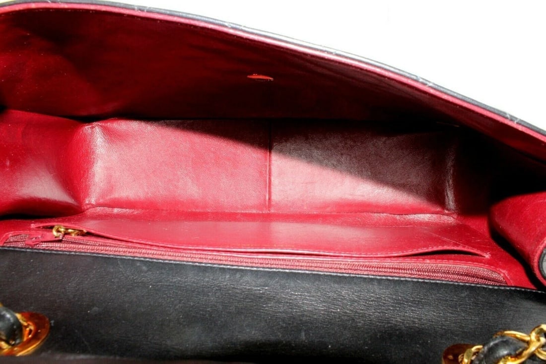 1995 Chanel Jumbo XL Maxi Black Quilted Lambskin Single Flap Handbag Purse - 9