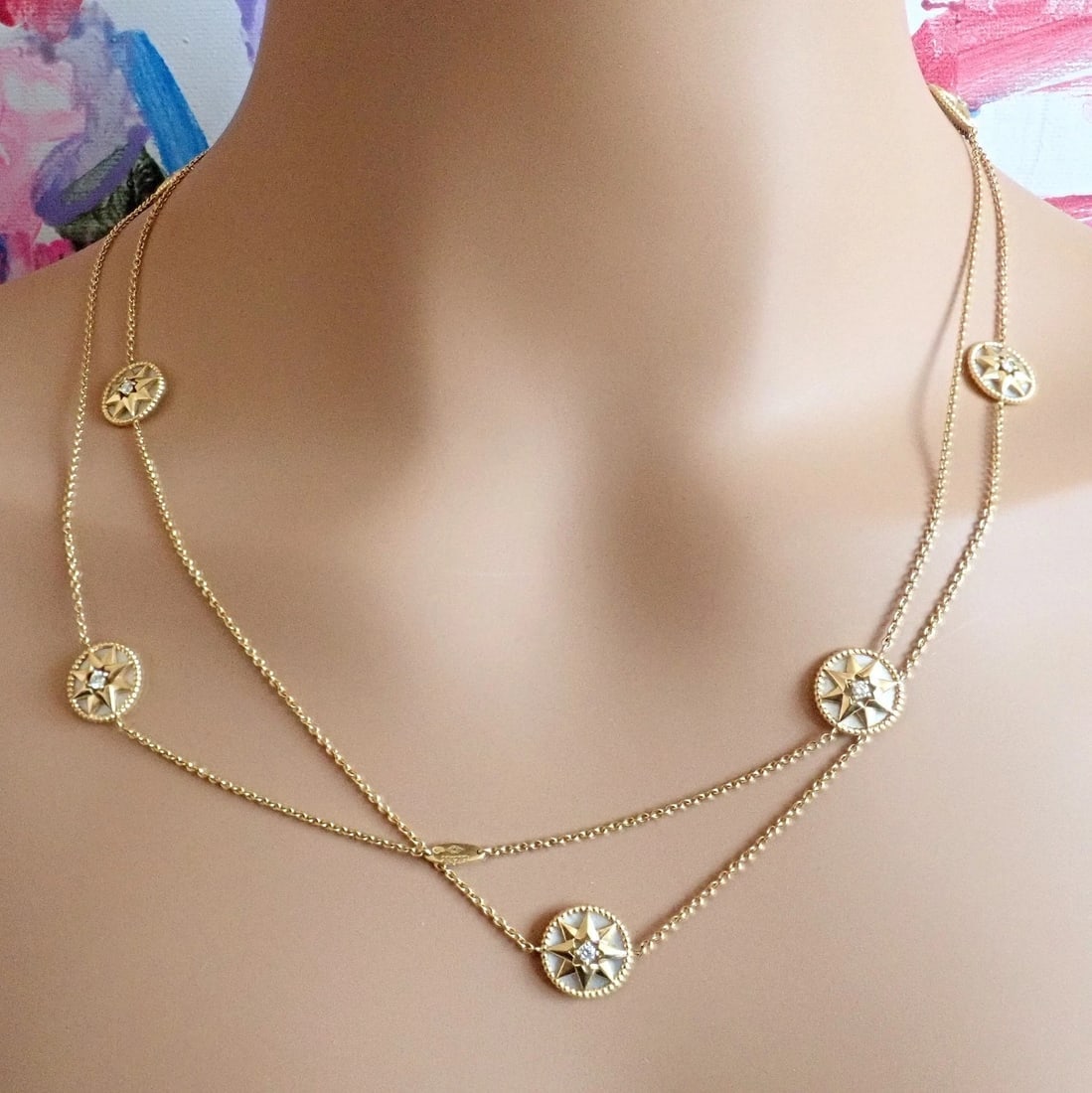 Christian Dior 18k Gold Rose De Vents Mother Of Pearl Diamond 42" Long Necklace - 5