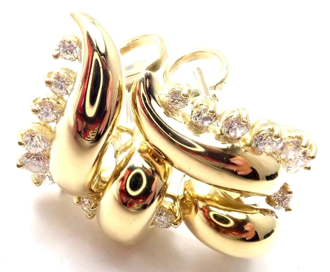 Rare! Authentic Tiffany & Co 18k Yellow Gold Diamond Swirl Earrings - 8