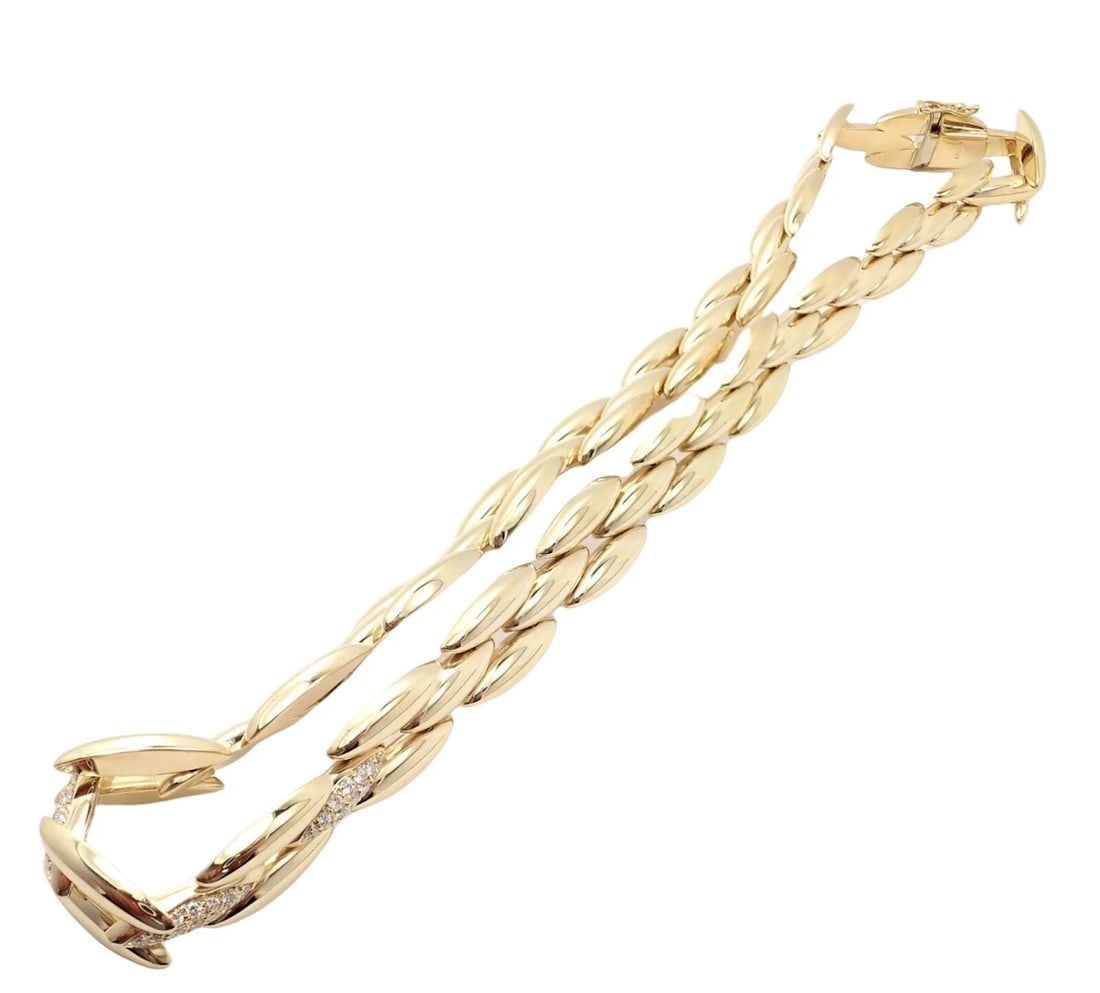 Authentic! Cartier 18k Yellow Gold Diamond Three Row Gentiane Rice Link Necklace - 11