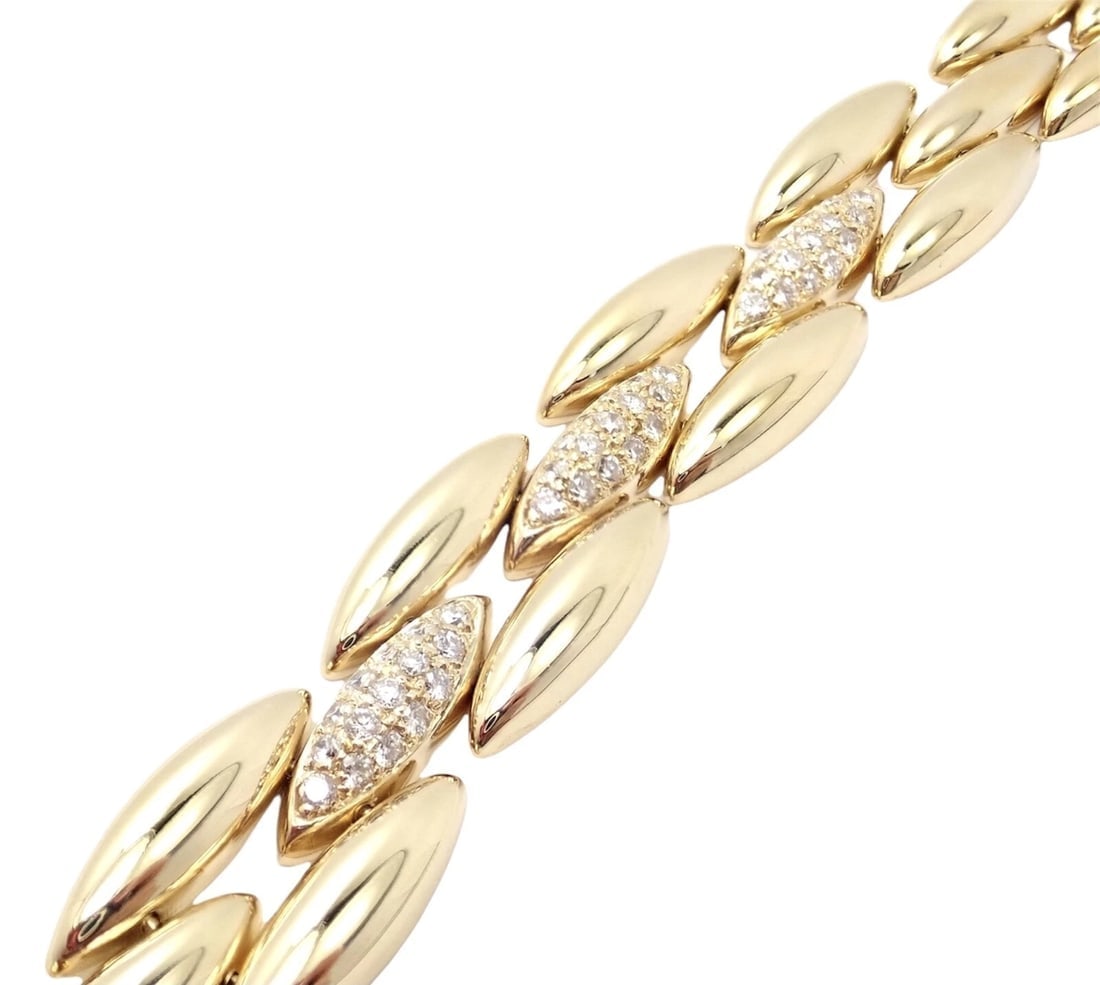 Authentic! Cartier 18k Yellow Gold Diamond Three Row Gentiane Rice Link Necklace - 15