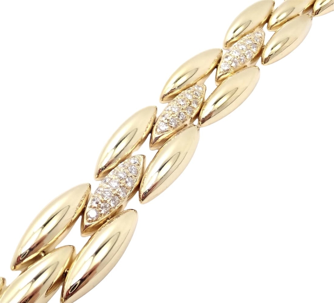 Authentic! Cartier 18k Yellow Gold Diamond Three Row Gentiane Rice Link Necklace - 16