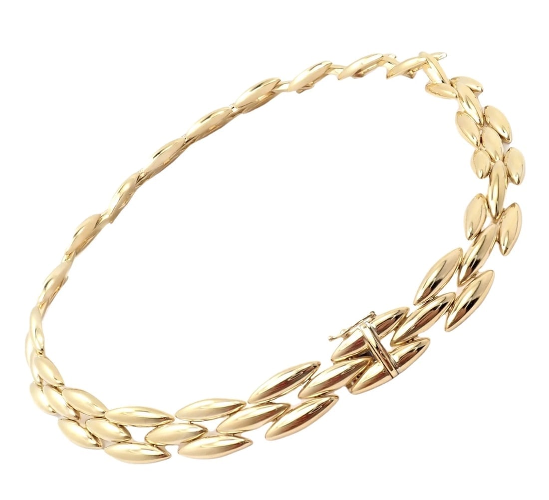 Authentic! Cartier 18k Yellow Gold Diamond Three Row Gentiane Rice Link Necklace - 3