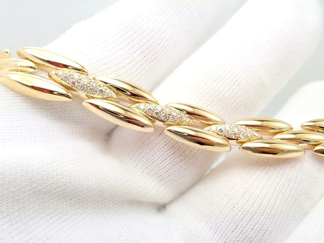 Authentic! Cartier 18k Yellow Gold Diamond Three Row Gentiane Rice Link Necklace - 5