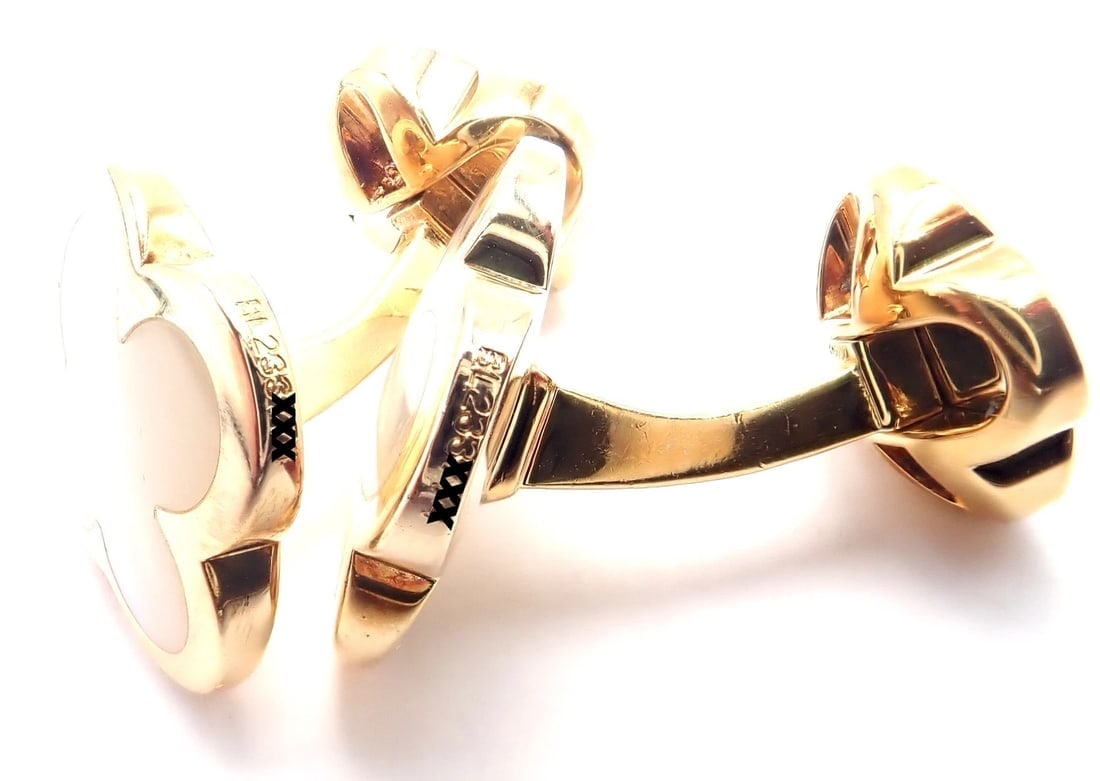 Van Cleef & Arpels 18k Yellow Gold Pure Alhambra Mother Of Pearl Cufflinks Cert. - 8