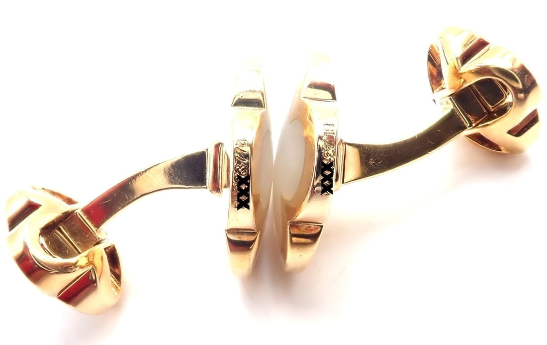 Van Cleef & Arpels 18k Yellow Gold Pure Alhambra Mother Of Pearl Cufflinks Cert. - 9