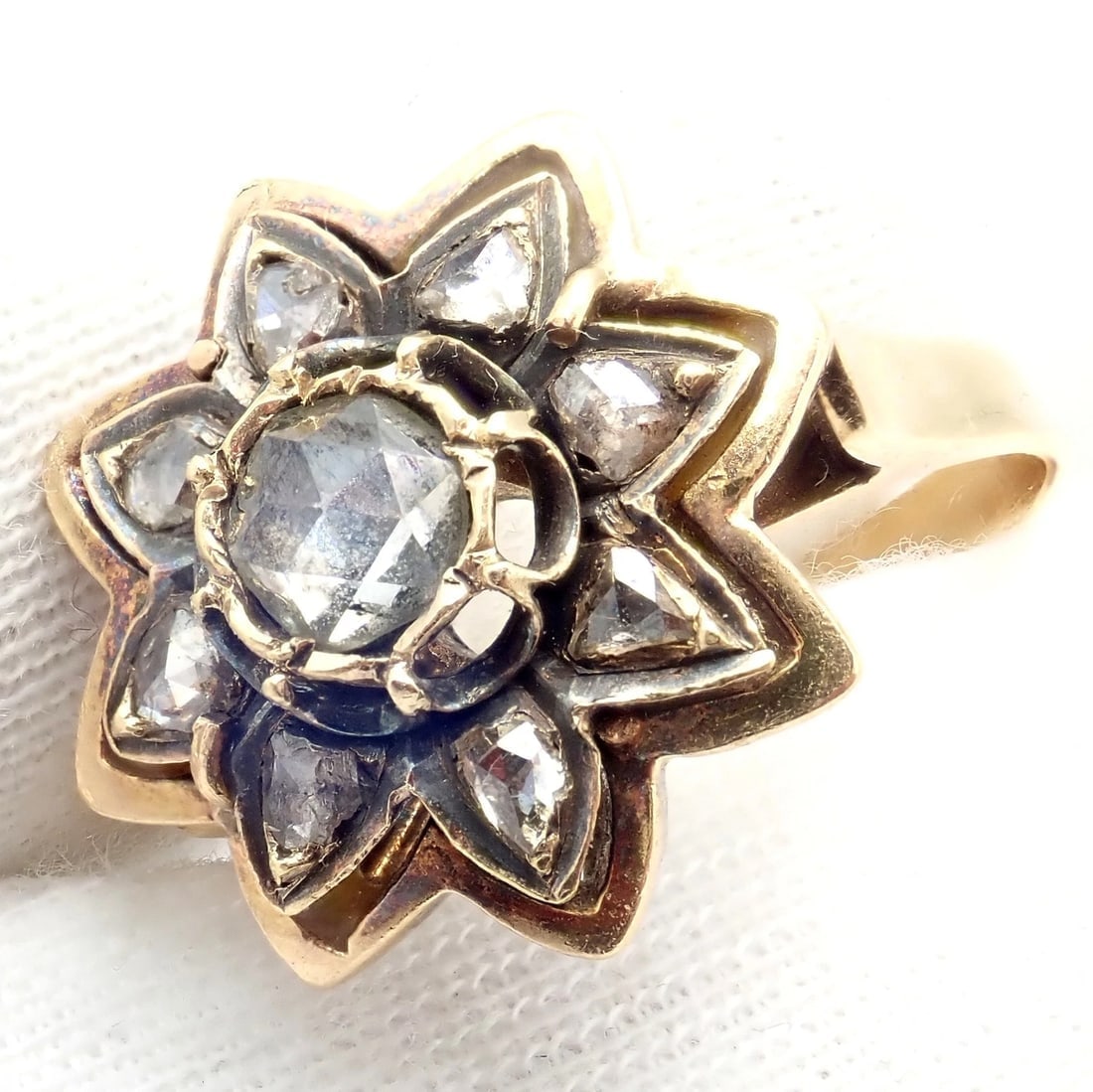 Vintage! Karl Faberge 18k Yellow Gold Rose Cut Diamond Flower Ring - 3