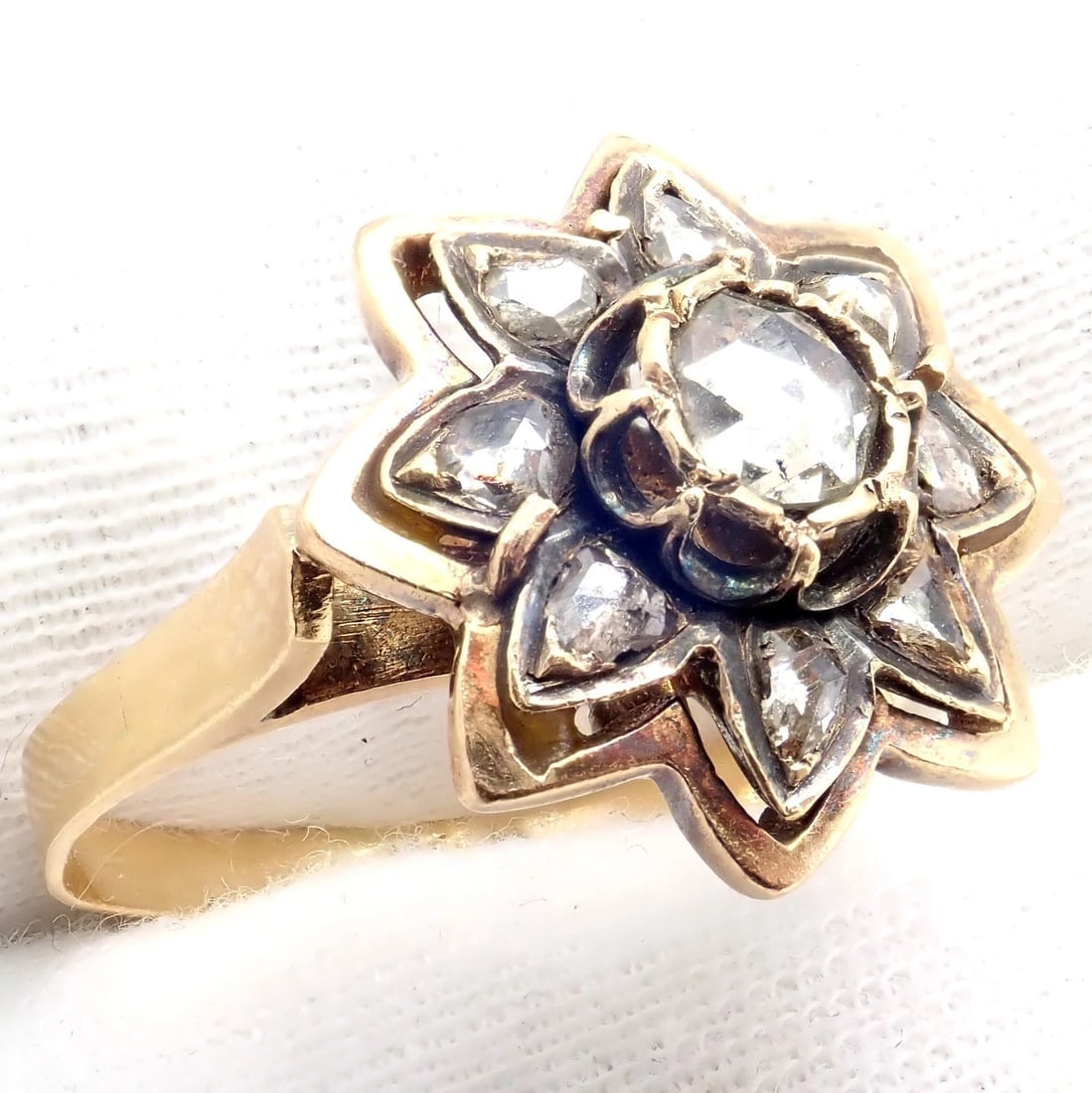 Vintage! Karl Faberge 18k Yellow Gold Rose Cut Diamond Flower Ring - 6