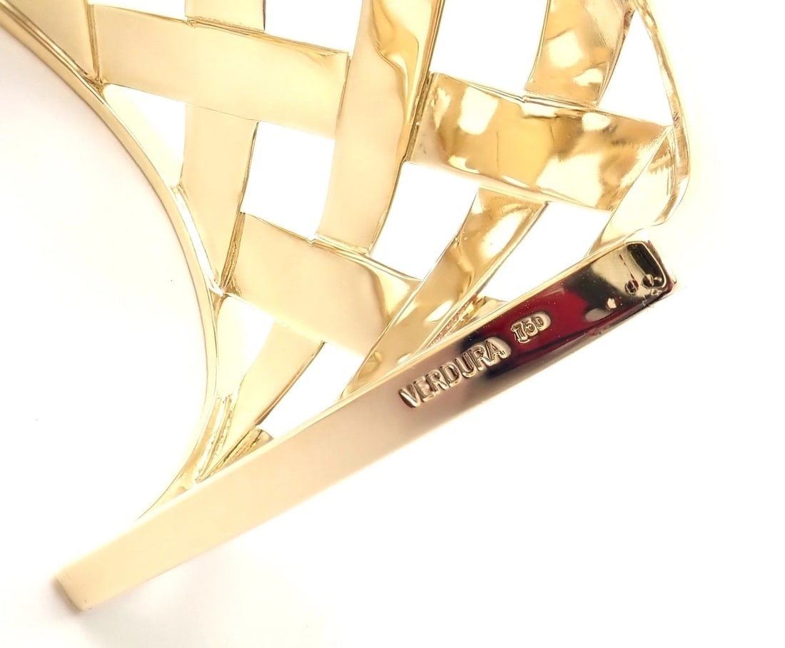 Authentic Verdura 18k Yellow Gold Criss Cross Wide Cuff Bracelet - 13