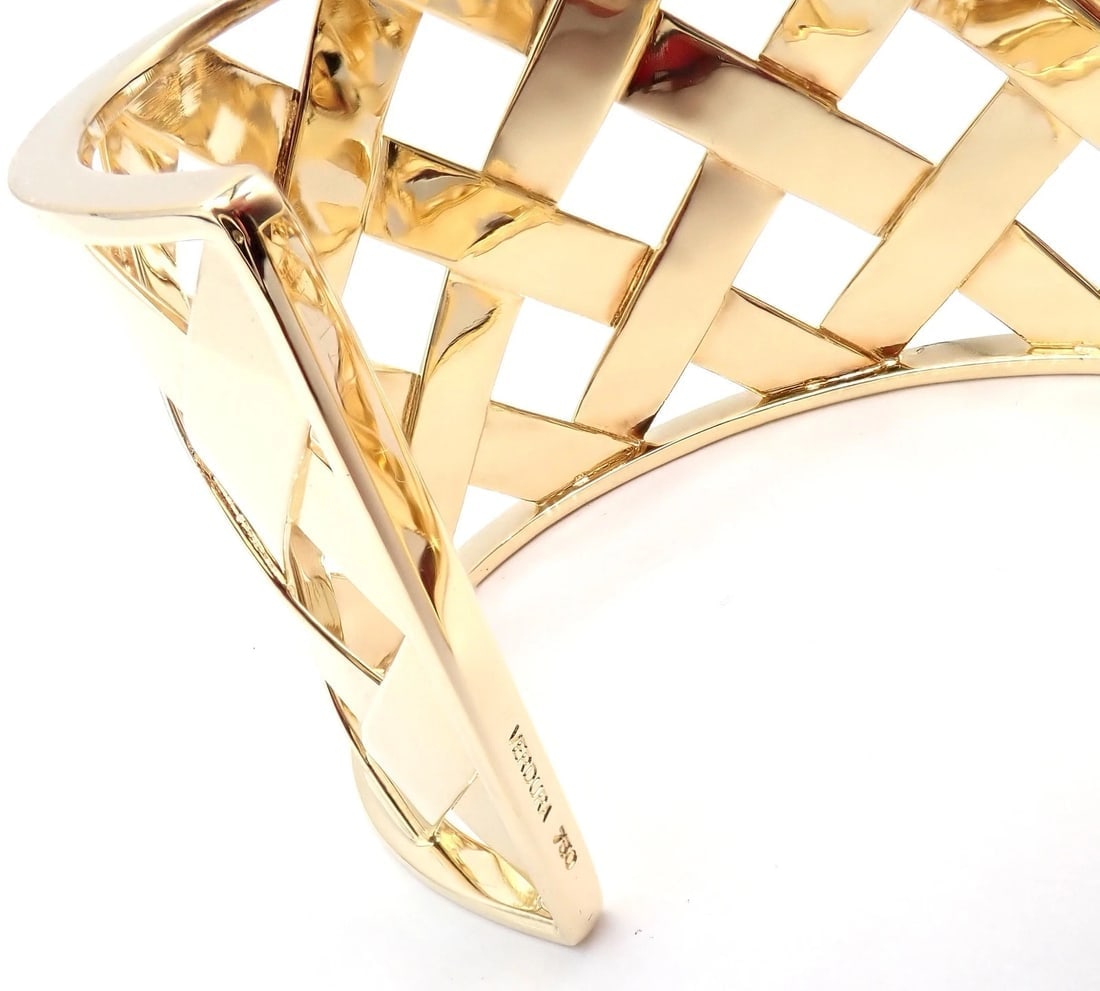 Authentic Verdura 18k Yellow Gold Criss Cross Wide Cuff Bracelet - 4