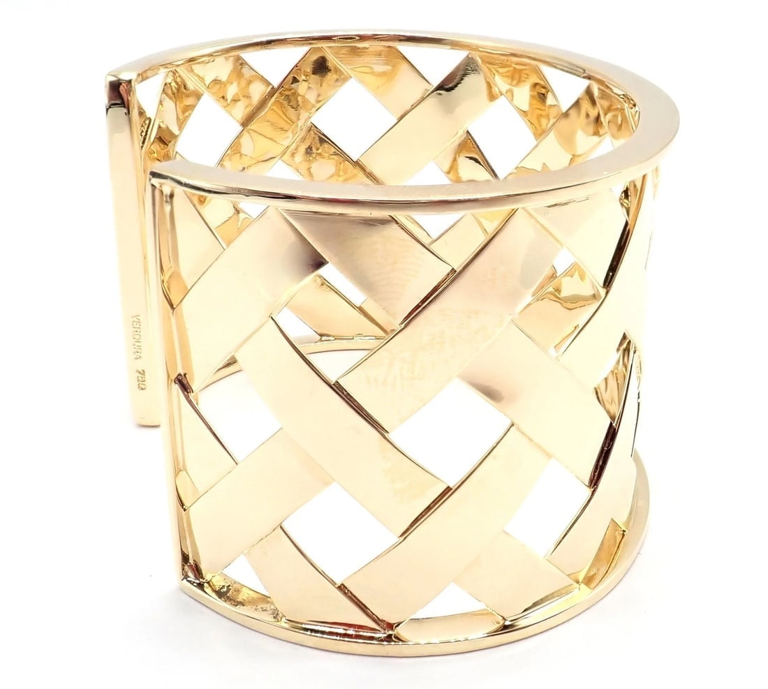 Authentic Verdura 18k Yellow Gold Criss Cross Wide Cuff Bracelet - 5