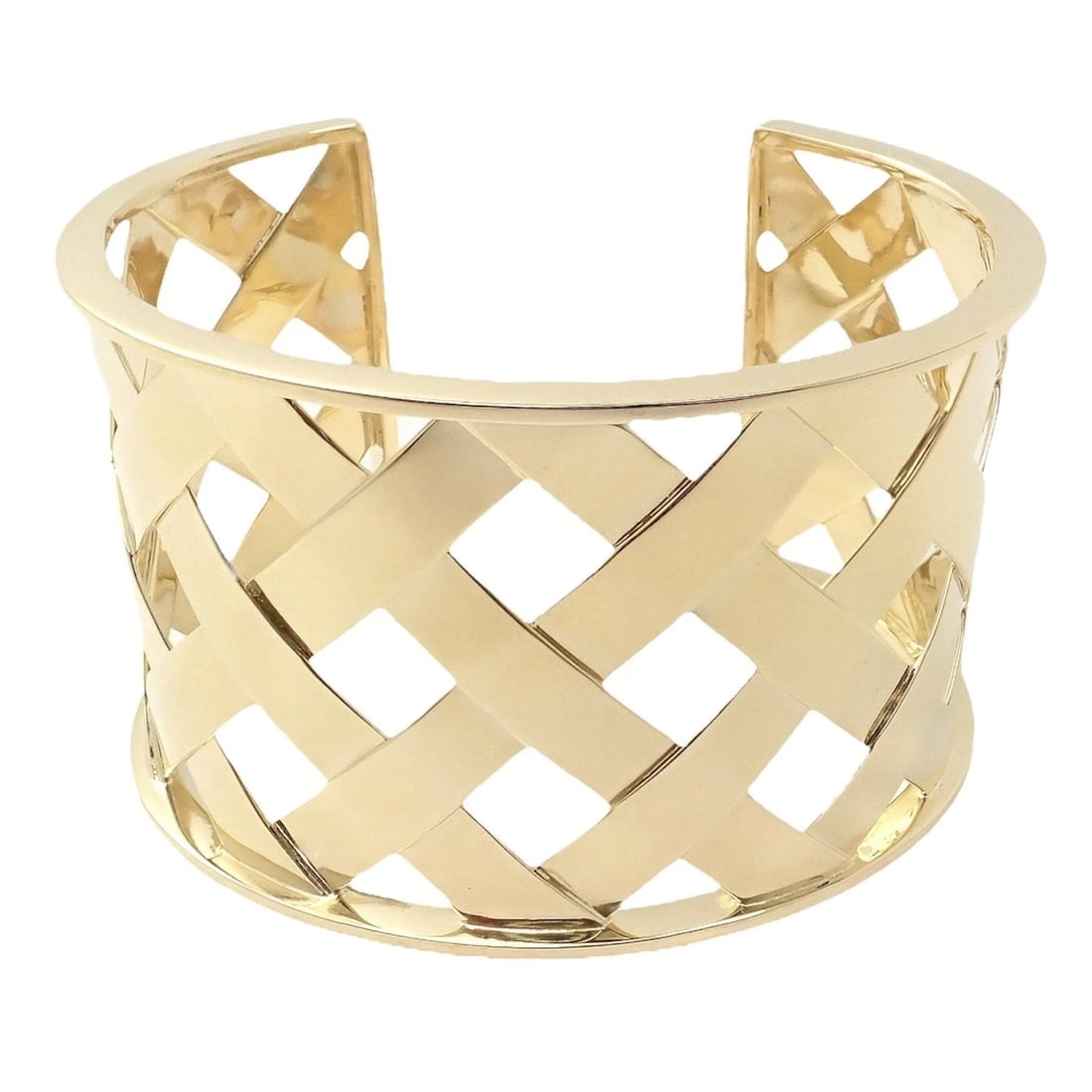 Authentic Verdura 18k Yellow Gold Criss Cross Wide Cuff Bracelet - 6