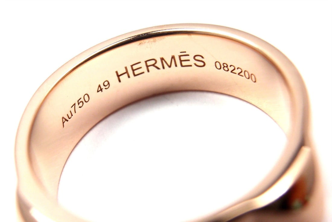Authentic! Hermes 18k Rose Gold Collier De Chien Lock Band Ring Size 49 US 4 3/4 - 9