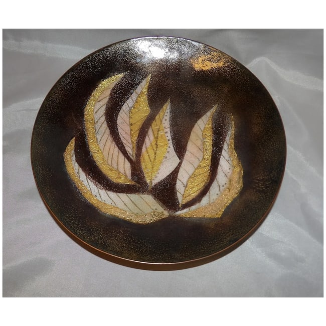 Beautiful Hand-Crafted Enameled Metal & Gold Foil Art Pottery Bowl - 2