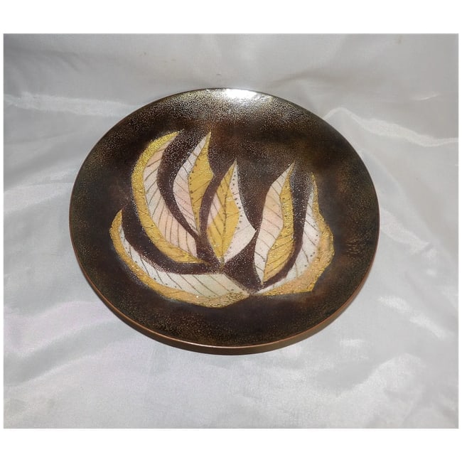 Beautiful Hand-Crafted Enameled Metal & Gold Foil Art Pottery Bowl - 7