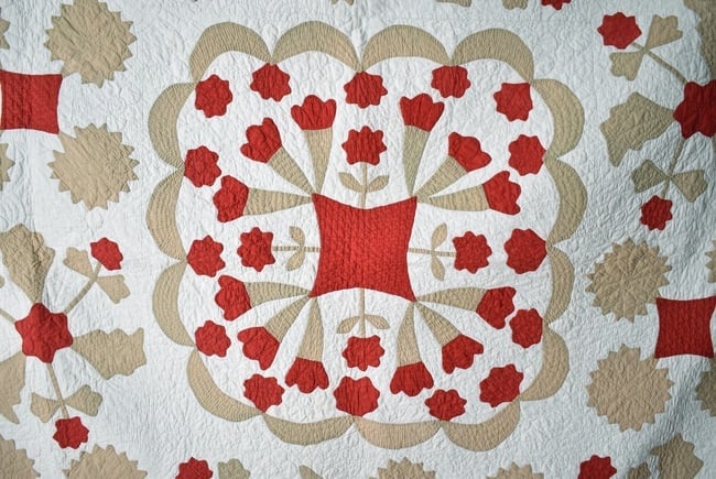 Well Quilted 1870's Floral Medallion Quilt - 3