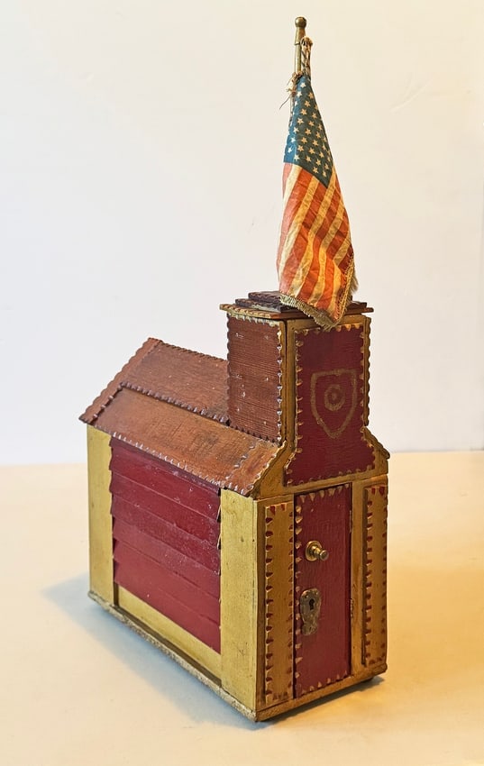 Patriotic Painted Tramp Art Bank American Flag - 7