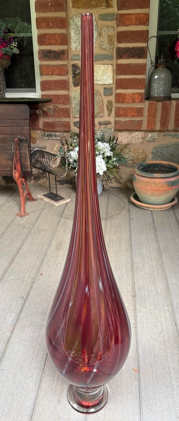 Monumental Signed Moshe Bursuker Ruby Art Glass Floor Vase, Dated 2009, 36 Inches - 2