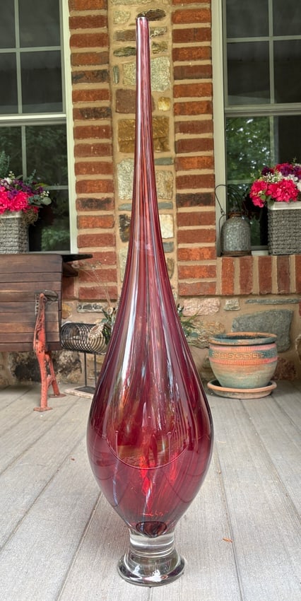 Monumental Signed Moshe Bursuker Ruby Art Glass Floor Vase, Dated 2009, 36 Inches - 3