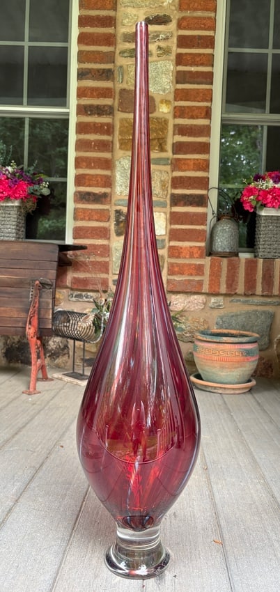 Monumental Signed Moshe Bursuker Ruby Art Glass Floor Vase, Dated 2009, 36 Inches - 5