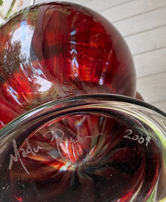 Monumental Signed Moshe Bursuker Ruby Art Glass Floor Vase, Dated 2009, 36 Inches - 8