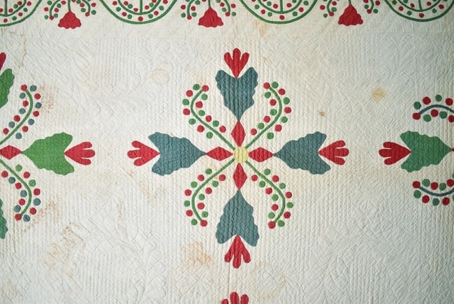 1860's Red & Green Poinsettia Applique Quilt - 2
