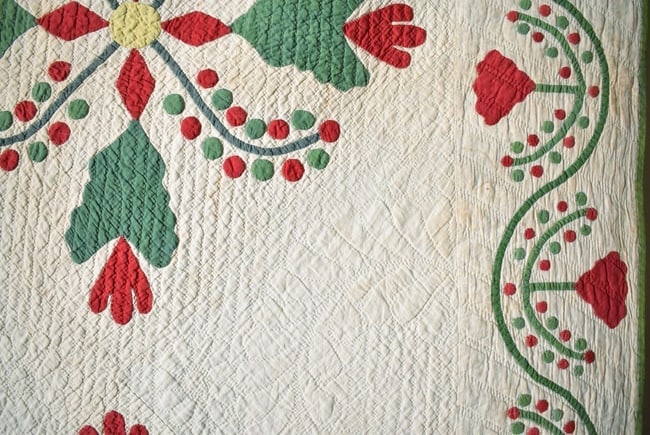 1860's Red & Green Poinsettia Applique Quilt - 4