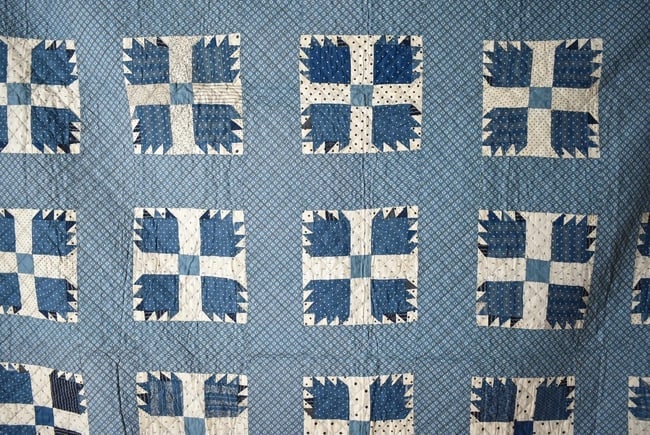 1890's Blue & White Bear Paw Quilt - 2