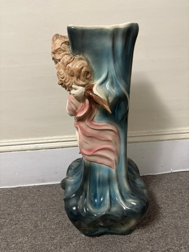 Terre D'Eclance Charenton Art Nouveau Pottery Cherub Majolica Unbrella Stand - 3