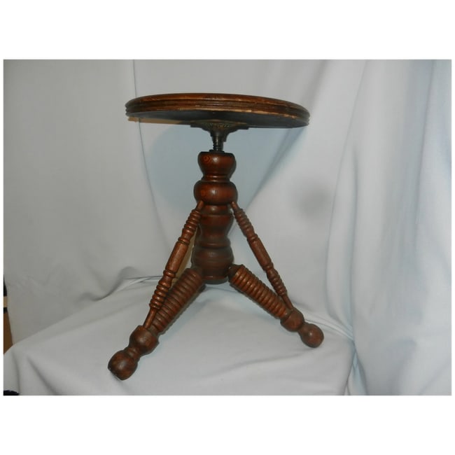 Antique TONK Piano Stool Chicago NYC Solid Wood Adjustable Seat - 2