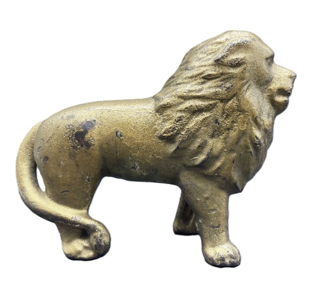 Antique Cast Iron Lion Still Bank c.1890-1900 Original Gold Painted 5" - 7