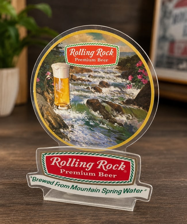 Rare 1979 Rolling Rock Premium Beer Acrylic Napkin Holder Display Latrobe PA (1 of 8)