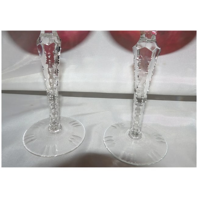 Set of 4 Vintage Bohemian Cranberry Crystal Cut-to-Clear Wine Goblets - 7