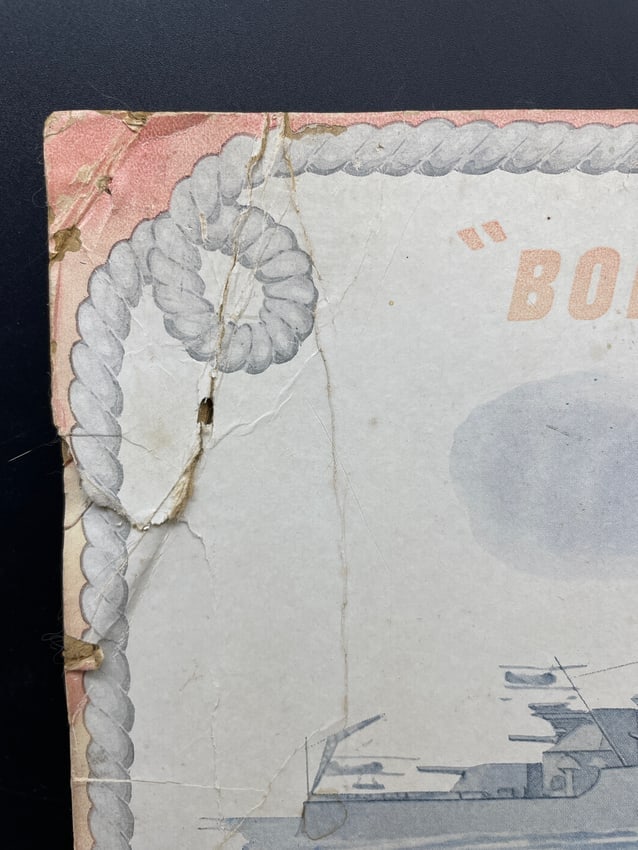 1940s Cone Deeptone Denim Advertising Display Sign "Born on a Battleship" Textile Industry Cardboard - 3