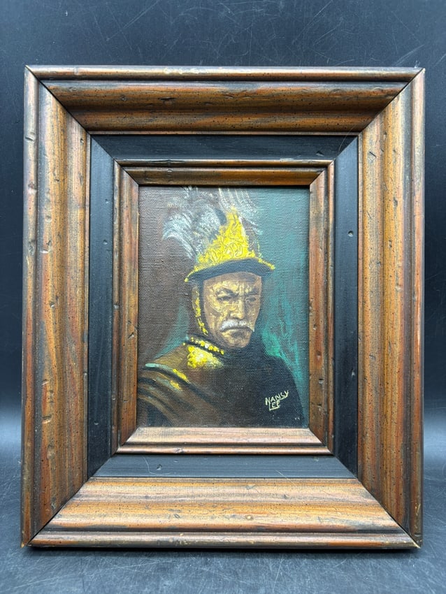 Signed Nancy Lee Framed Oil Portrait Painting of Historical Military Figure - 6