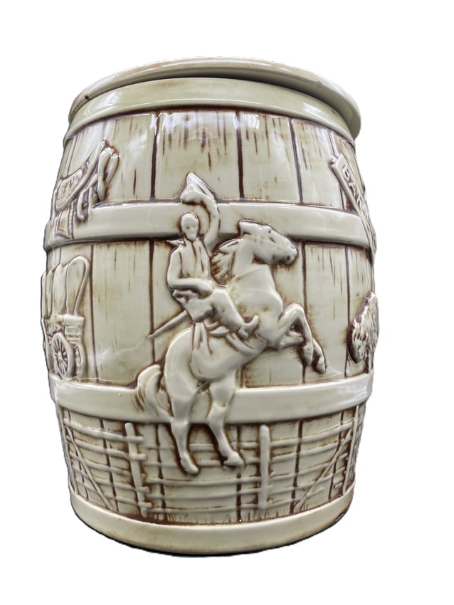 1960 McCoy El Rancho Western Ceramic Drink Dispenser Cookie Jar Style Crock - 2