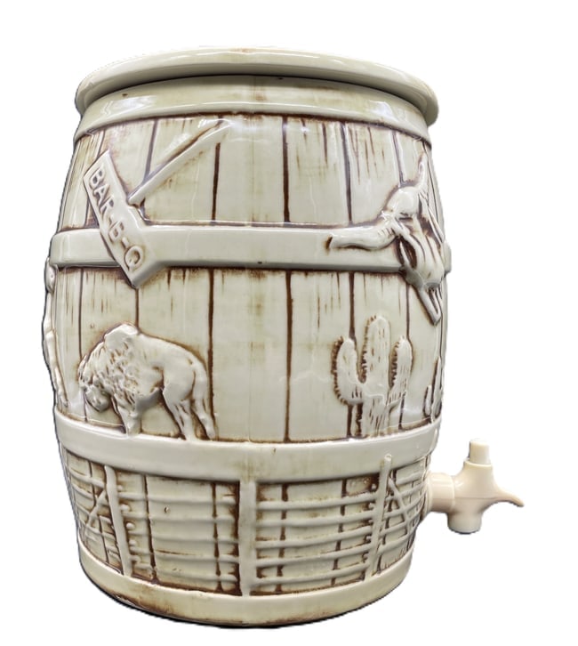1960 McCoy El Rancho Western Ceramic Drink Dispenser Cookie Jar Style Crock - 3