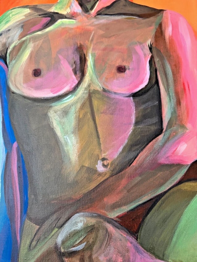 Original Hand painted Artwork Oil Painting feMale Nude 20x27" - 2