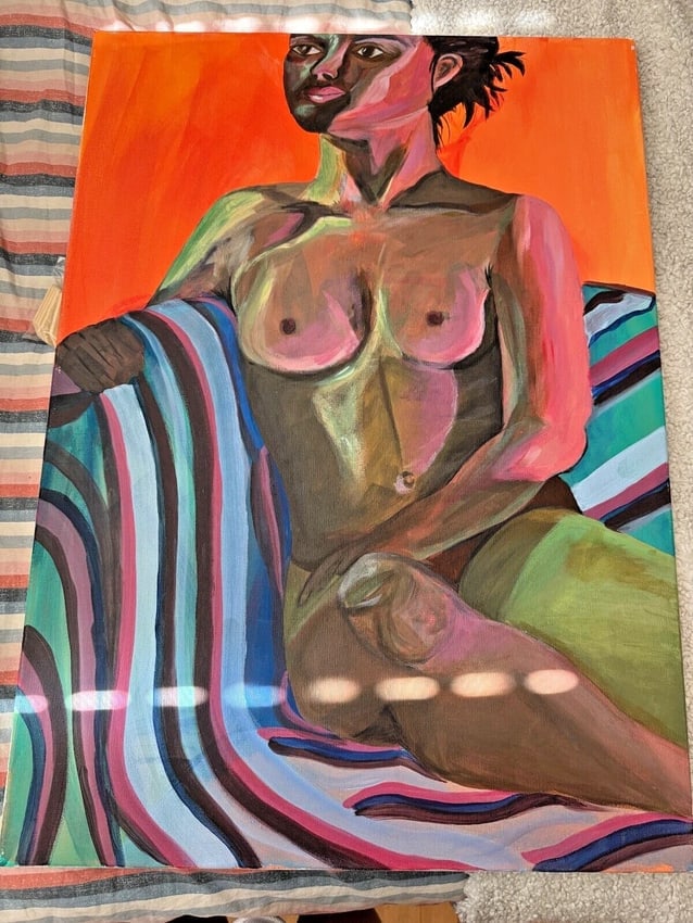 Original Hand painted Artwork Oil Painting feMale Nude 20x27" - 3