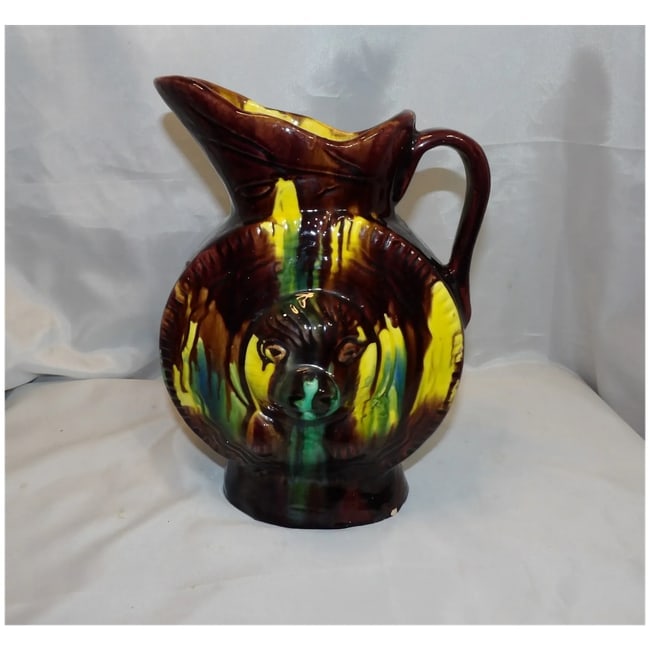 Antique Majolica Drip Ware Bear Pitcher - 3