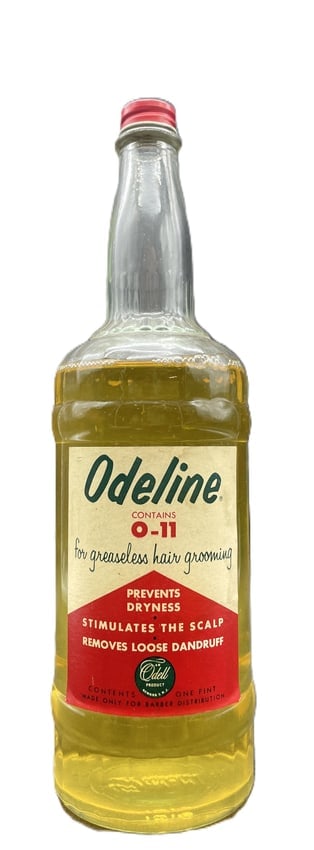 Vintage Odeline O-11 Hair Tonic Barber Shop Display Bottle Full Pint Newark NJ - 8